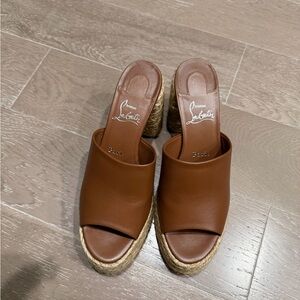 Christian Louboutin 85mm Calakala Leather Espadrille Mules Brown